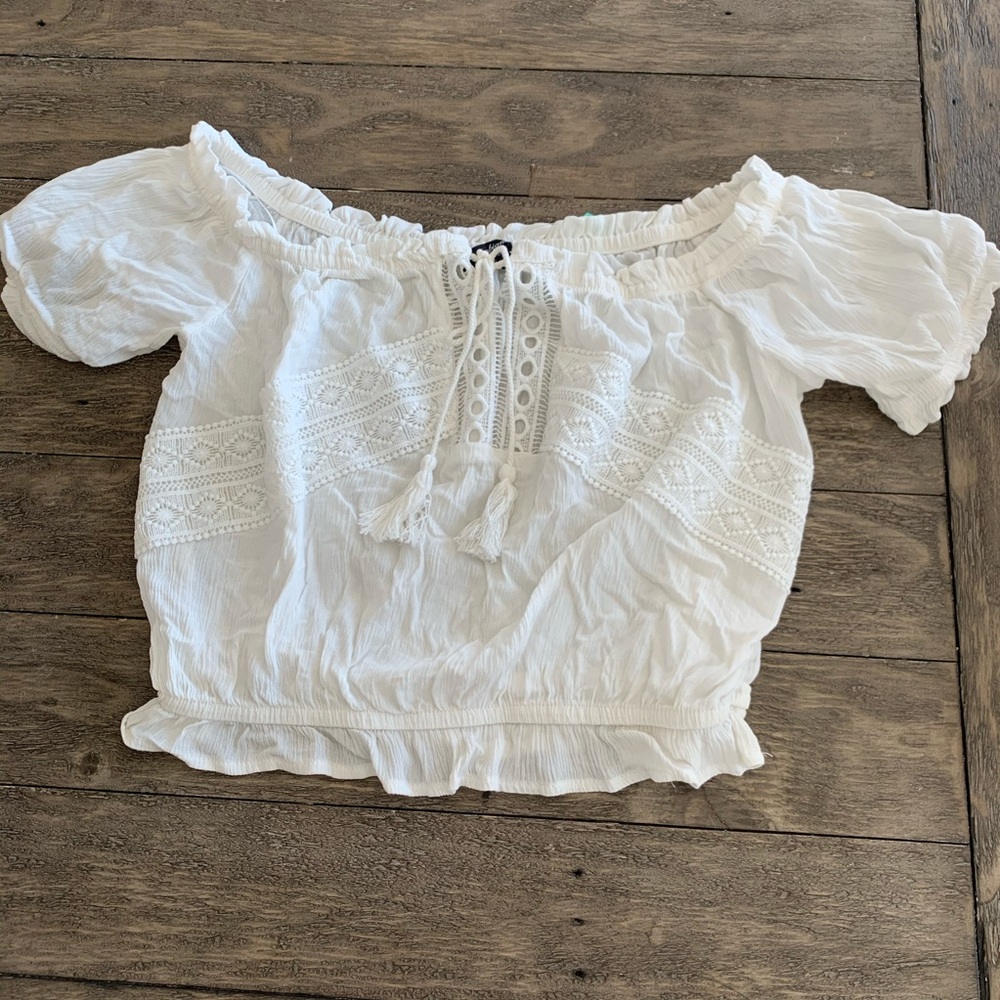🌻 White Boho Peasant Off Shoulder ruffle Crop top